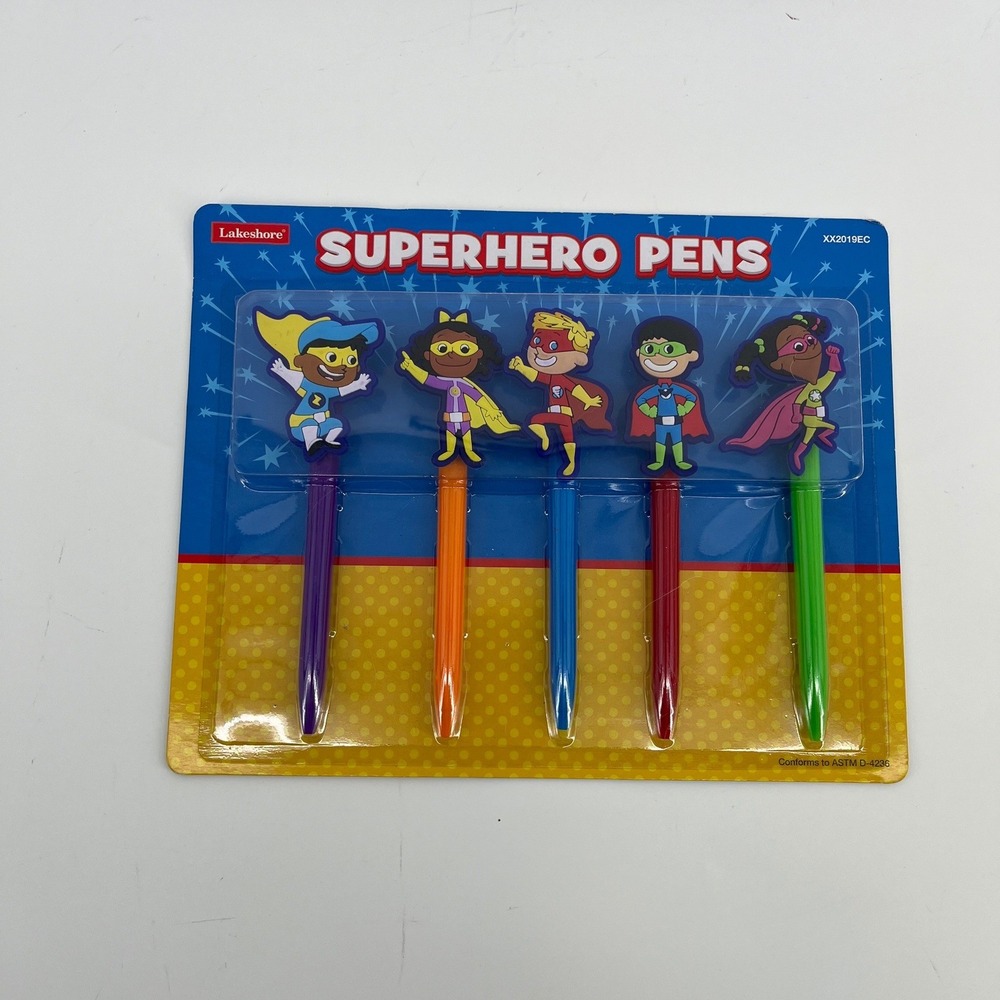Lakeshore Superhero Pens Multicolor Character Toppers Set of 5 XX2019EC